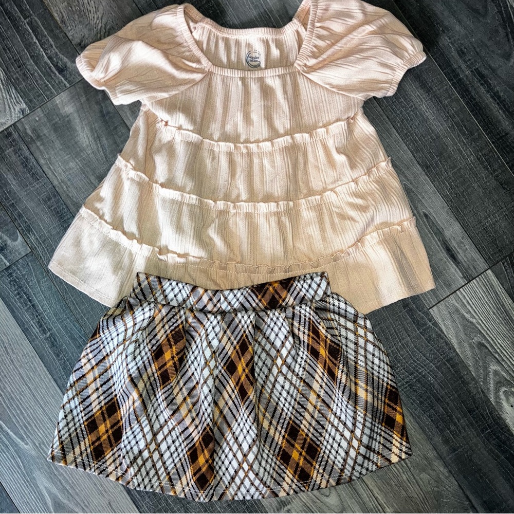 Kids Cream and Brown Plaid Matching Set